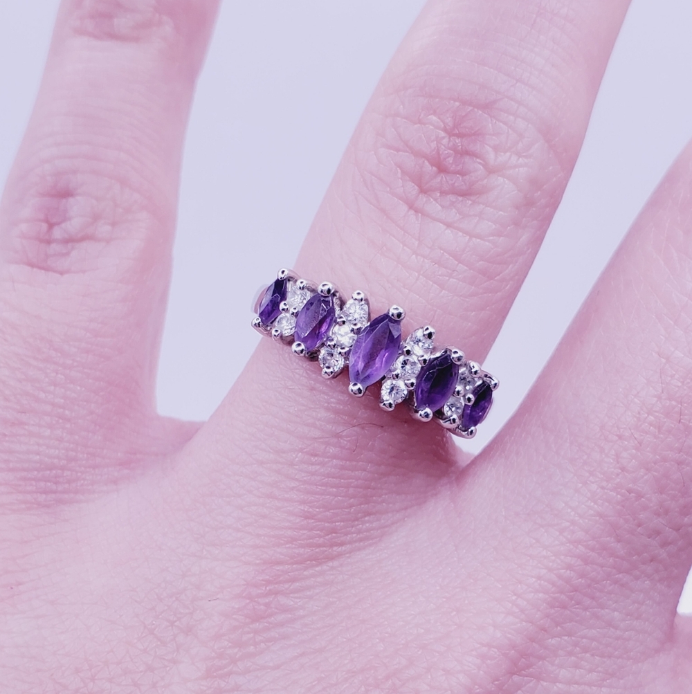 Amethyst Ring 925 Sterling Silver Ring Marquise Ring Purple Ring - Picture 4 of 9